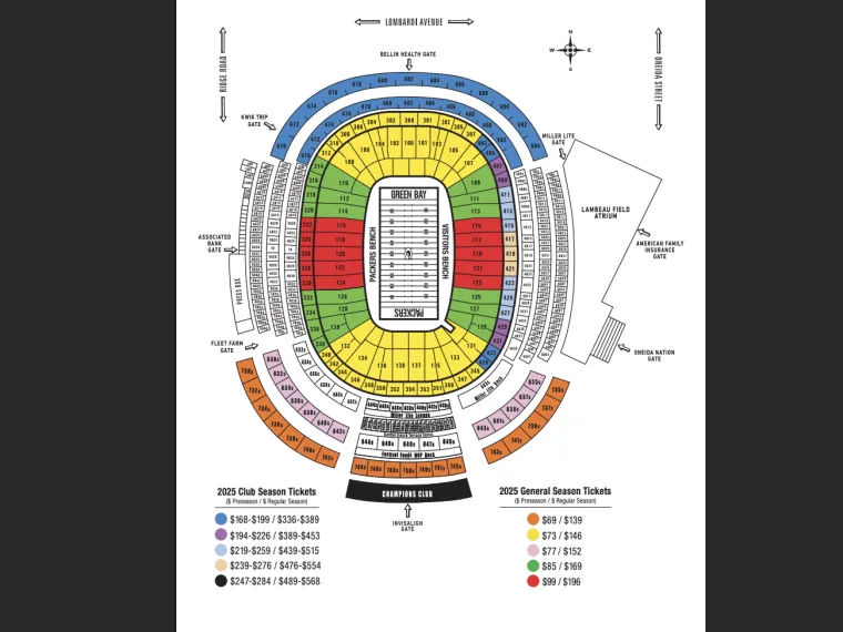 Green Bay Packers seat map - Lambeau Field